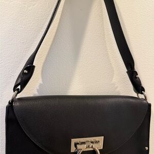 Salvatore Ferragamo Black Shoulder Bag with Silver Accents